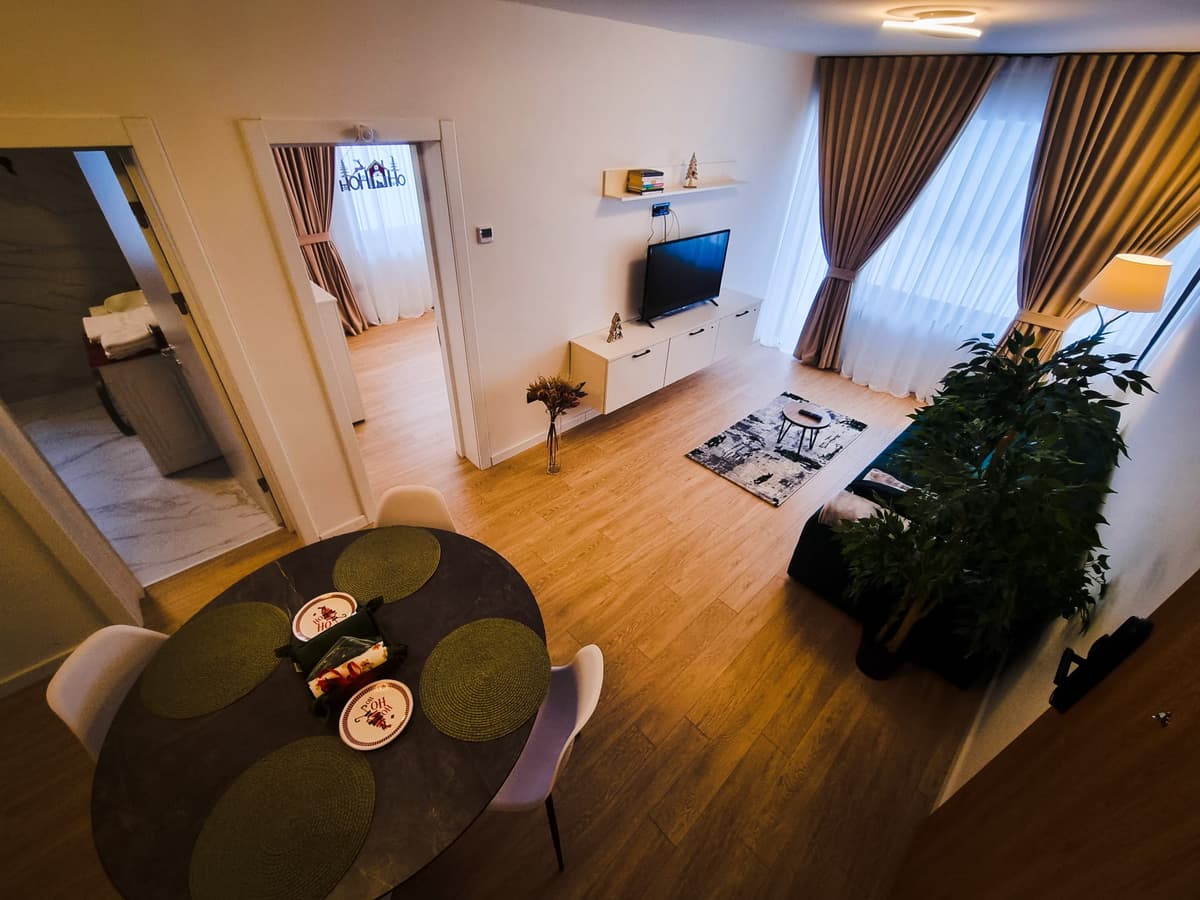 Cozy living room with mountain views